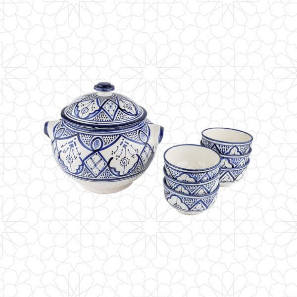 Elegant Blue Ceramic Soup Set for Dining and Entertaining